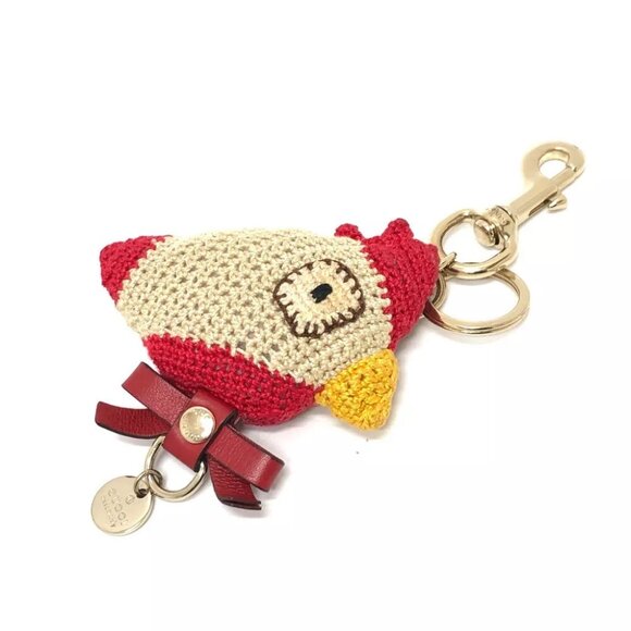 GUCCI Chicken Key Holder Bag Charm knit Beige/Red/Yellow/GoldHardware - Picture 1 of 6